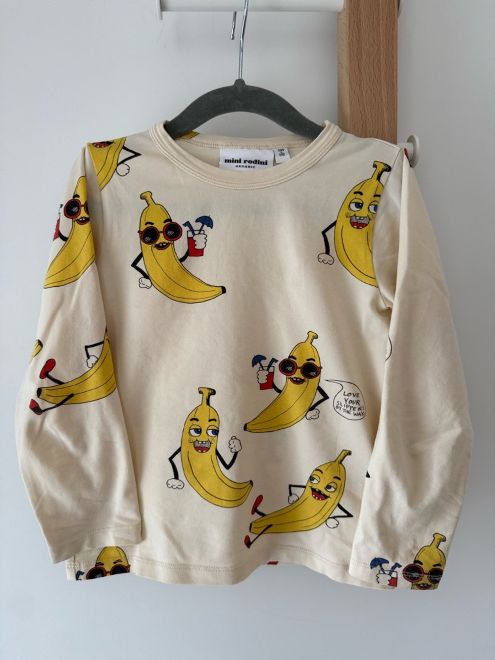 Mini Rodini Cream Long Sleeve Top with Yellow Banana Print